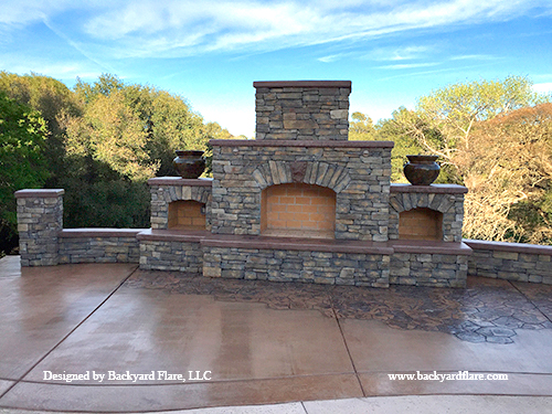 DIY Outdoor Fireplace with storage and seating